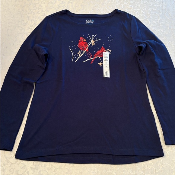 Croft & Barrow Holiday Cardinal Long Sleeve Tee Shirt - Picture 6 of 10